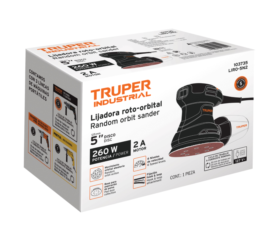Lijadora roto orbital 5" 260W Truper
