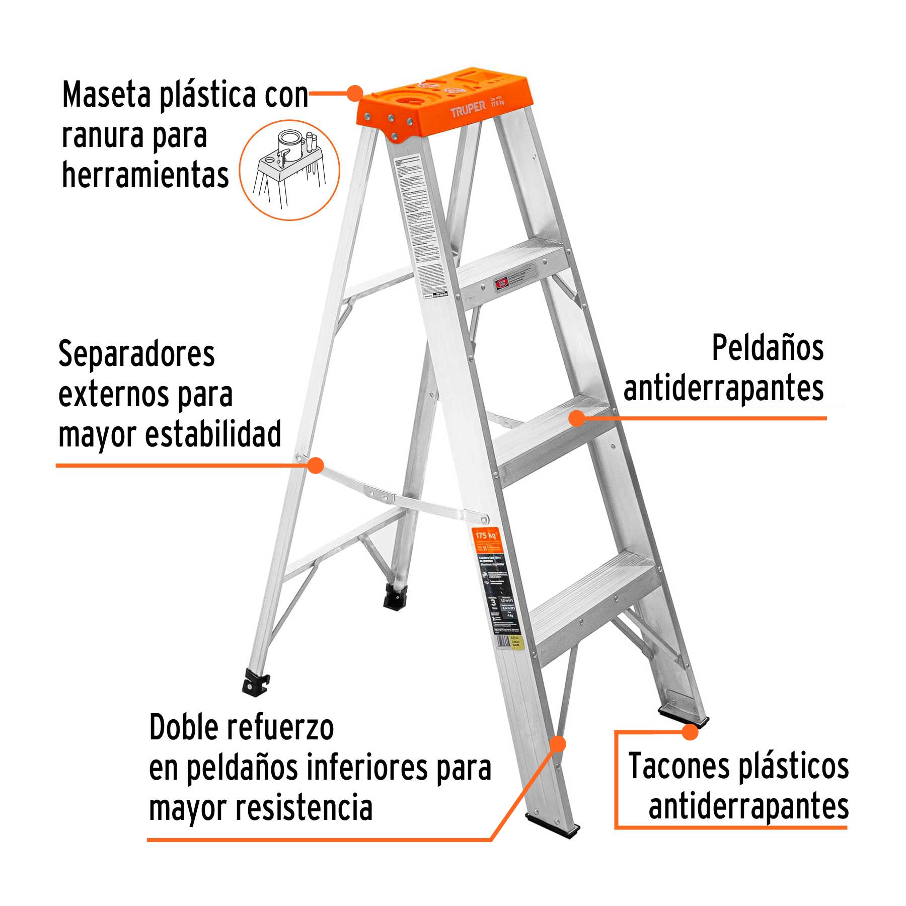 Escalera de tijera 3 peldaños con bandeja Truper