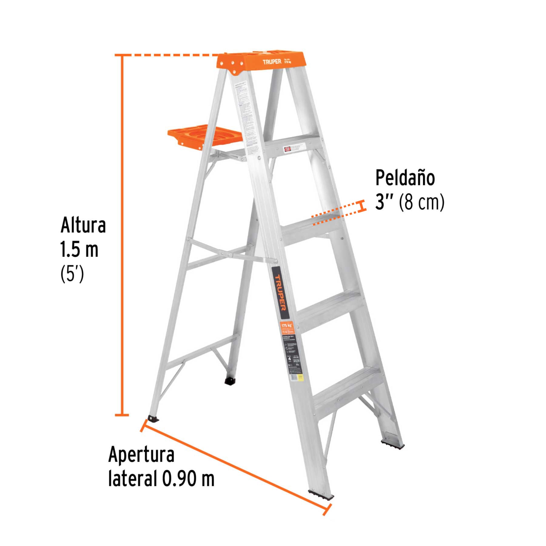 Escalera de tijera 4 peldaños con bandeja Truper