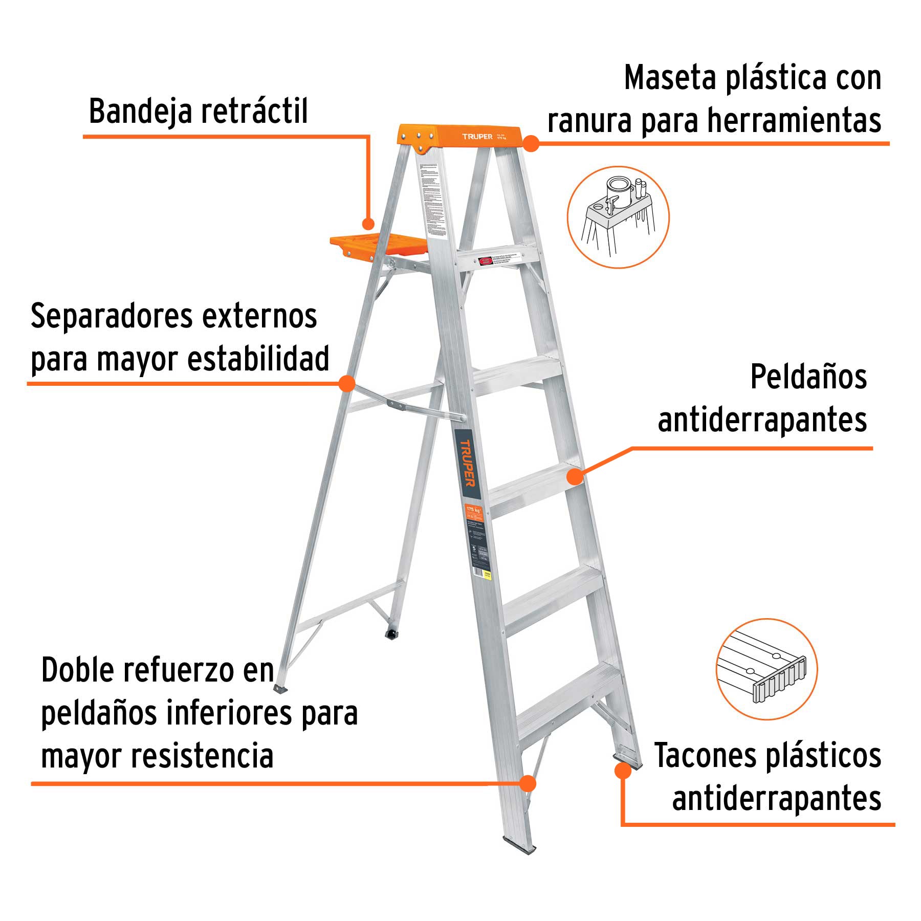 Escalera de tijera 5 peldaños con bandeja Truper