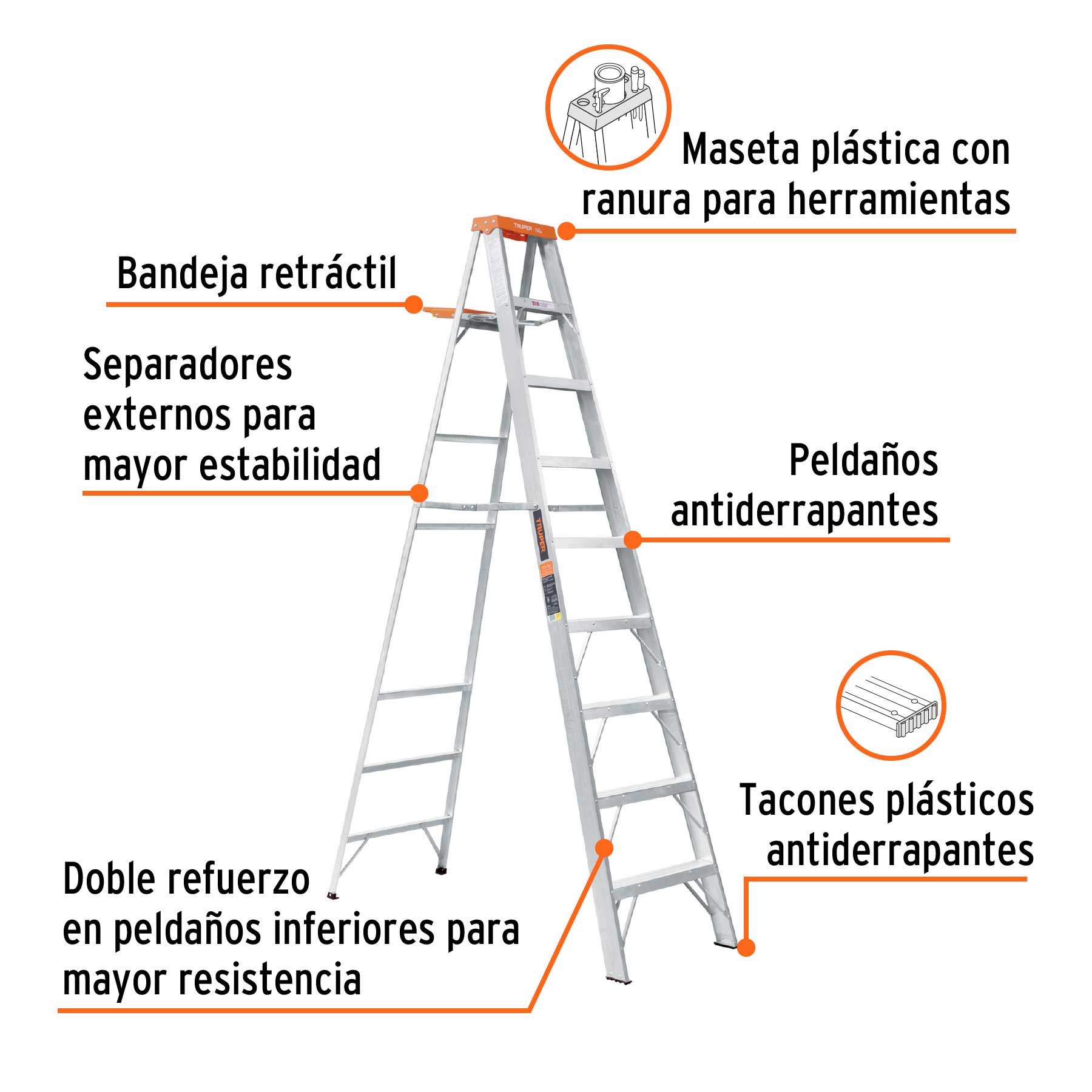 Escalera de tijera 8 peldaños con bandeja Truper