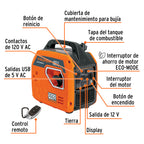 Generador silencioso inverter 2,200W enc. electronico Truper