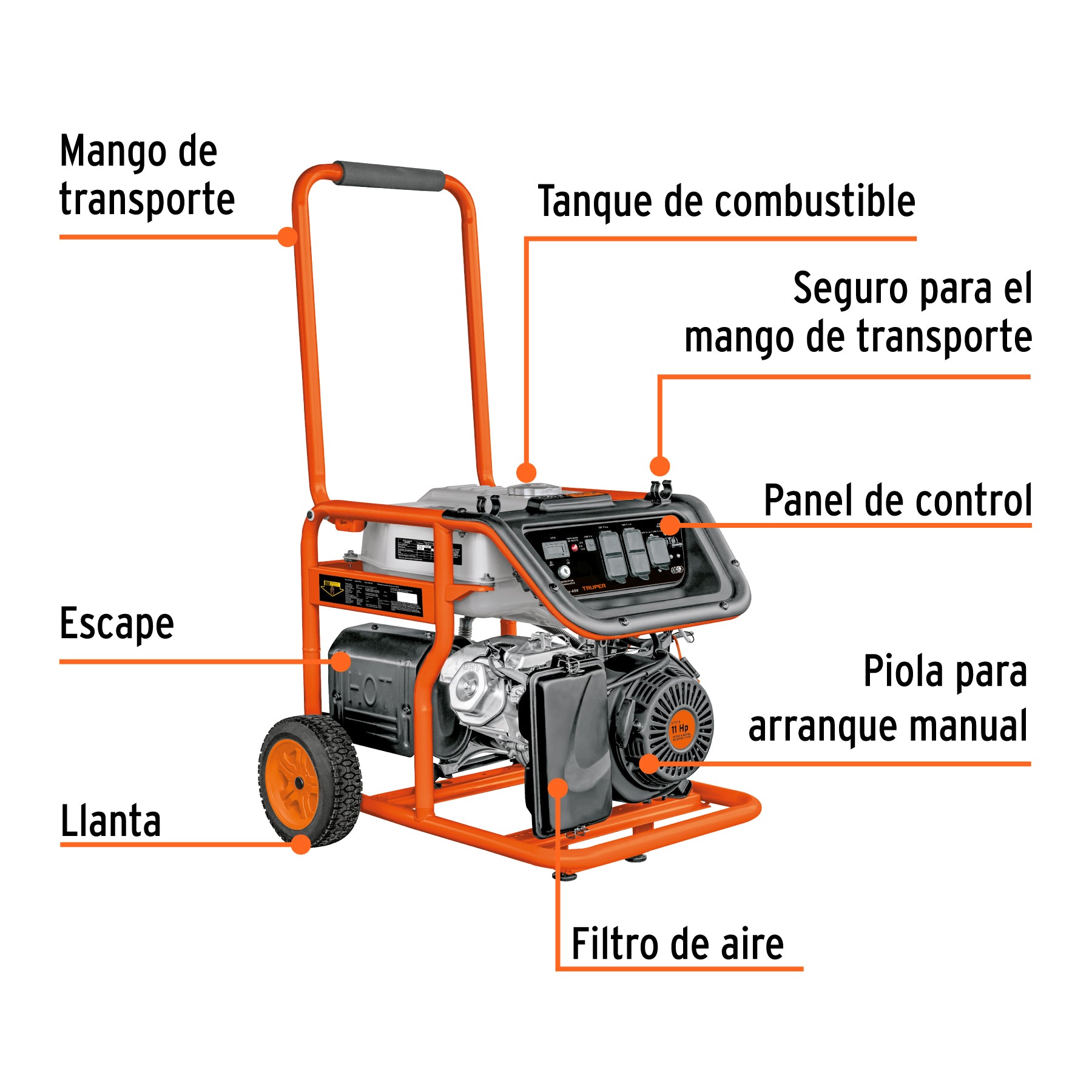Generador portátil 6,500W motor a gasolina Truper