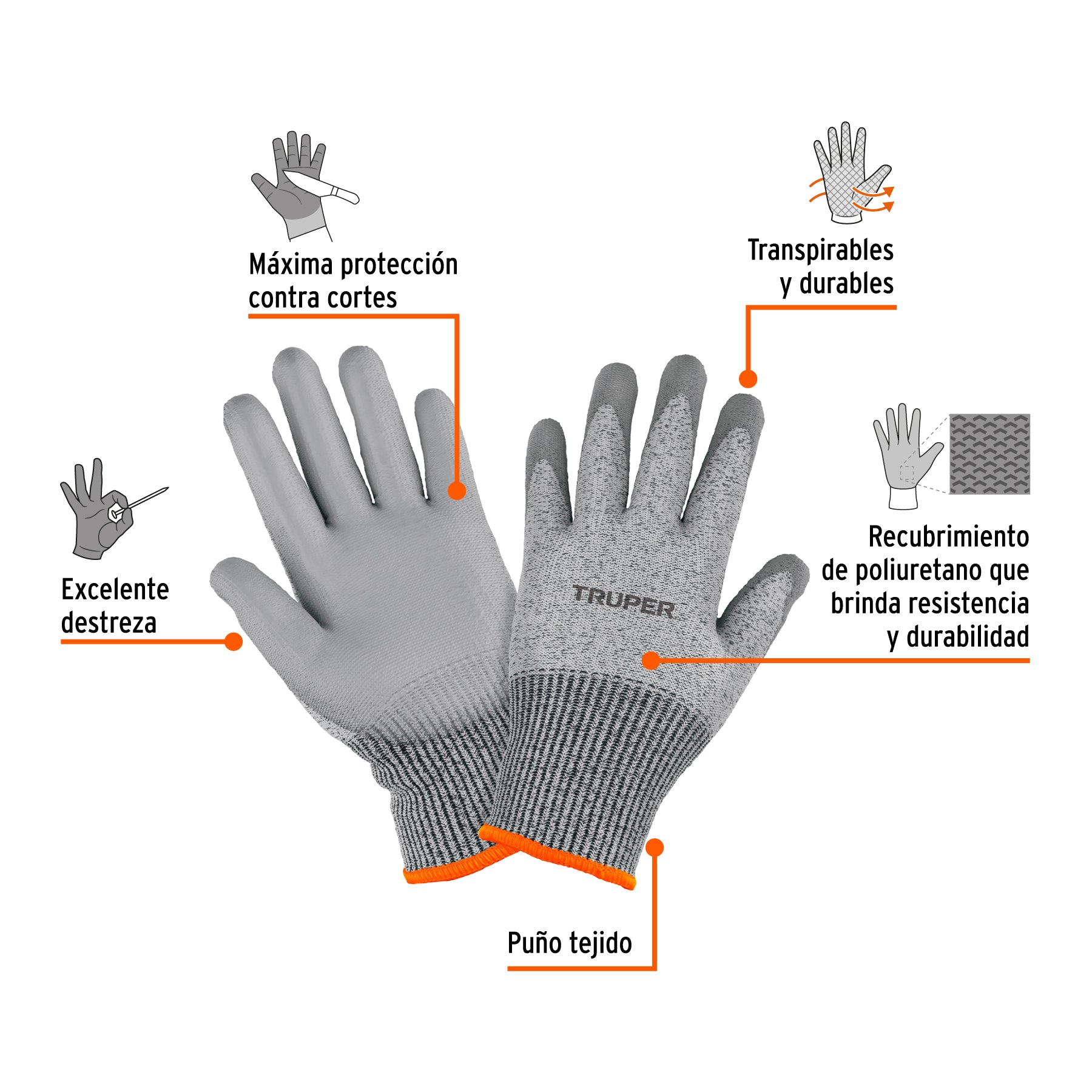 Guantes anticorte nv5 talla M recubrimiento poliuretano Truper