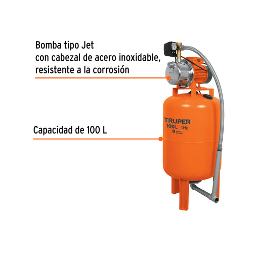 Bomba hidroneumática 1/2 hp 100 litros Truper