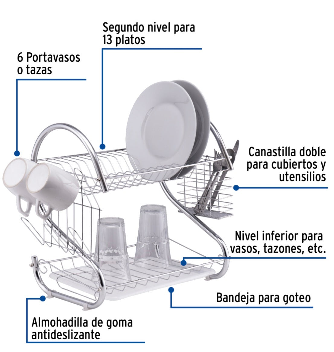 Escurridor de acero cromado 2 niveles Foset