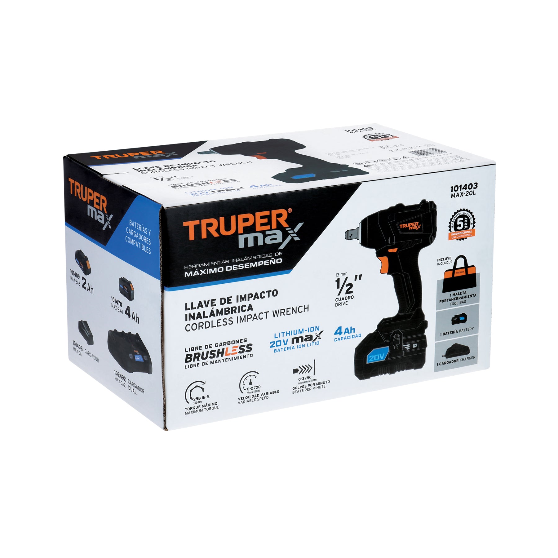 Llave de impacto inalámbrico 20v Truper Max