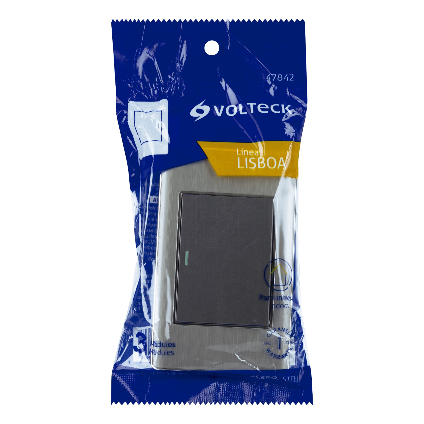 Interruptor sencillo 3 modulos acero Lisboa Volteck