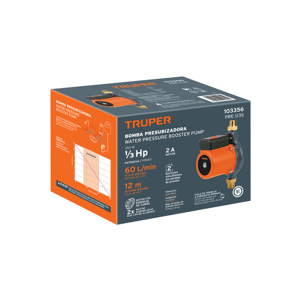 Bomba presurizadora 1/3 hp Truper