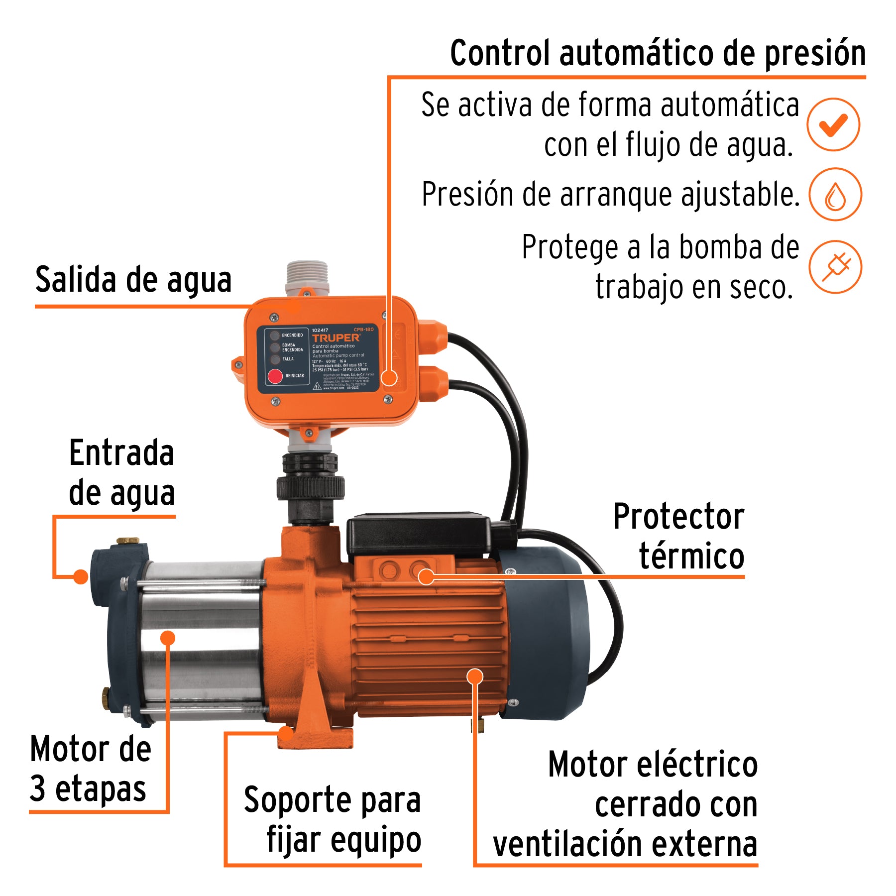 Bomba presurizadora multietapas 1 hp Truper