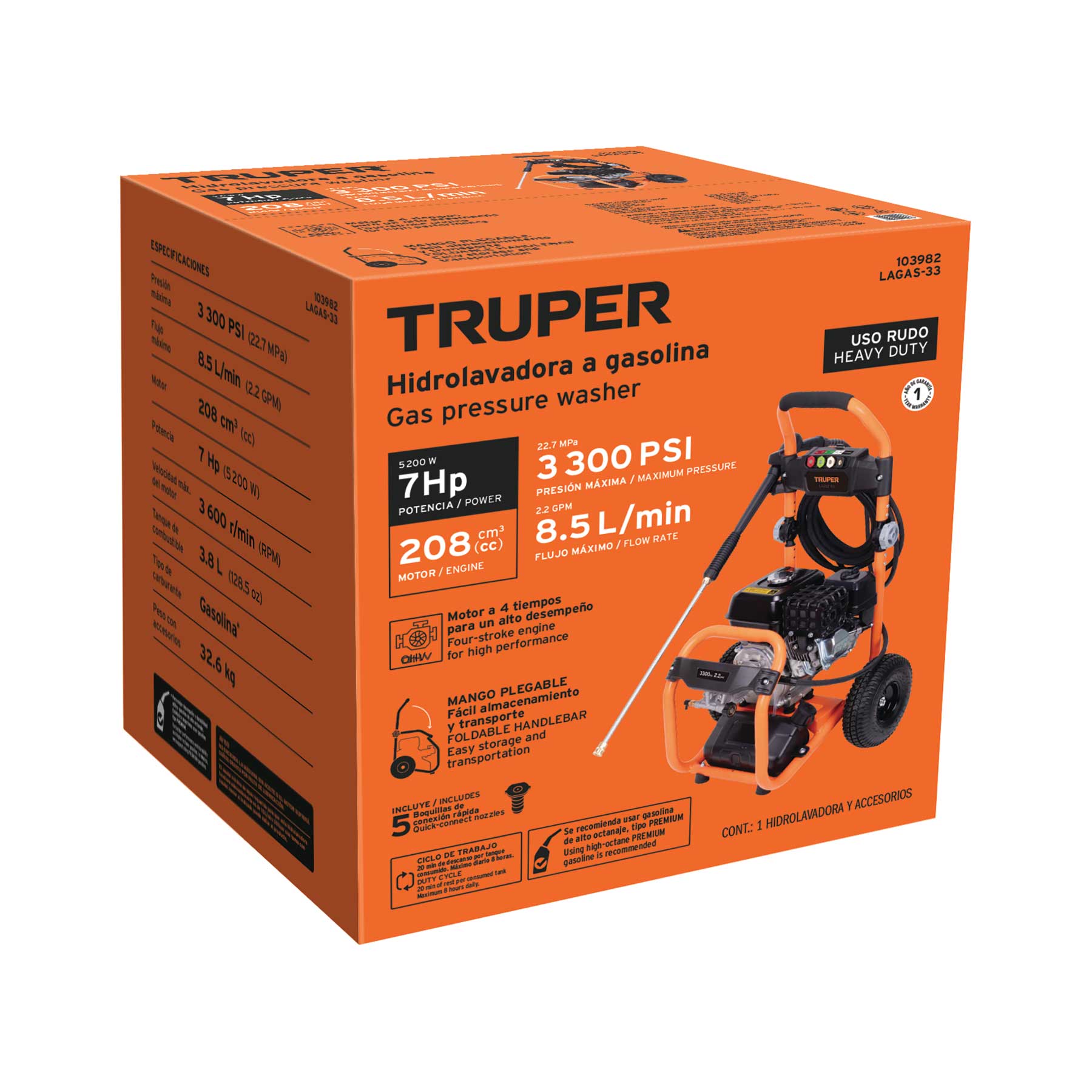 Hidrolavadora con motor a gasolina 3,300 PSI Truper